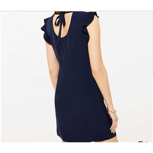 Loft Women’s Navy Blue Flutter Shirt Dress Tie Back Size 6 - Picture 2 of 8